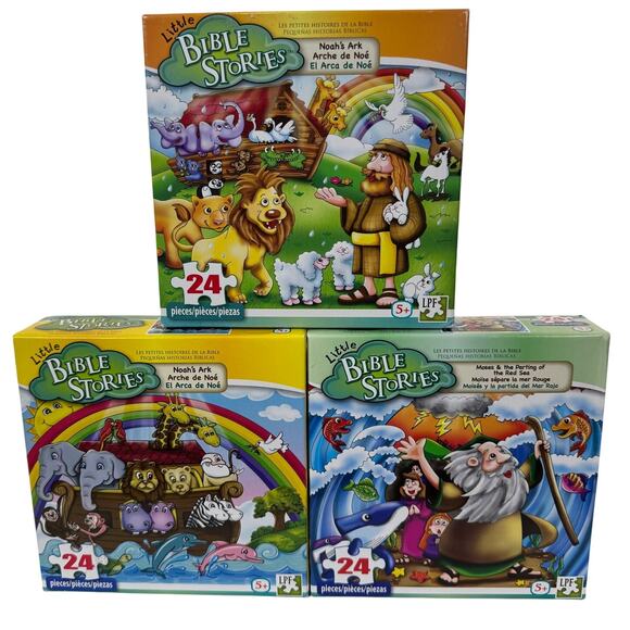 5 for $25| 3 Bible puzzles Noah’s Ark & Moses Parting the Red Sea LPF - Picture 1 of 6